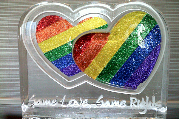 RainbowWeddingNetwork's 'Same Love Same Rights' (TM) ice sculpture at recent LGBTQ+ Wedding Expo